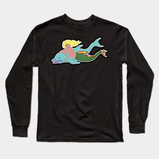 Mermaid Swimming With A Dolphin Long Sleeve T-Shirt